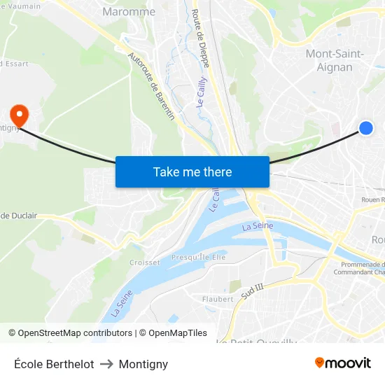 École Berthelot to Montigny map