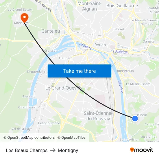 Les Beaux Champs to Montigny map