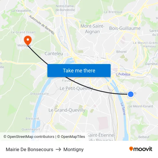 Mairie De Bonsecours to Montigny map