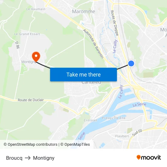 Broucq to Montigny map