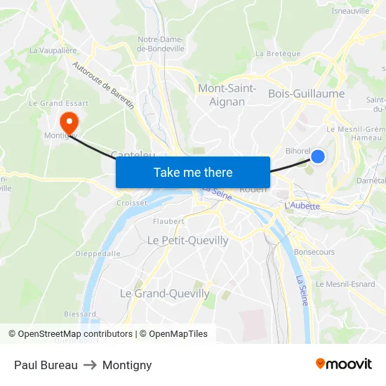 Paul Bureau to Montigny map