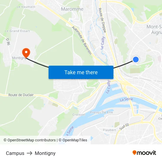 Campus to Montigny map