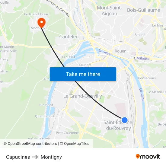 Capucines to Montigny map