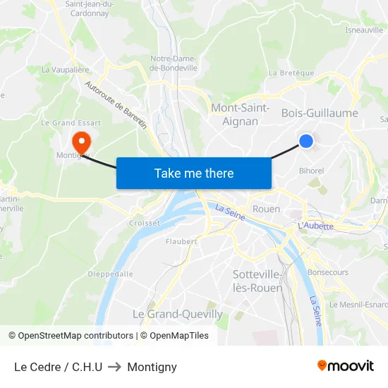 Le Cedre / C.H.U to Montigny map