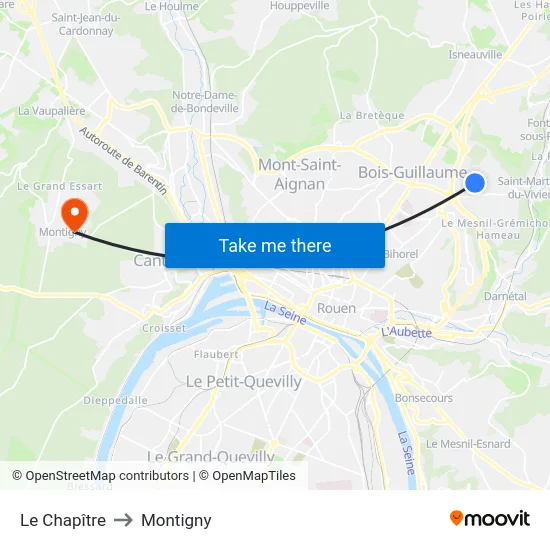 Le Chapître to Montigny map