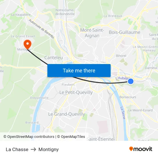 La Chasse to Montigny map