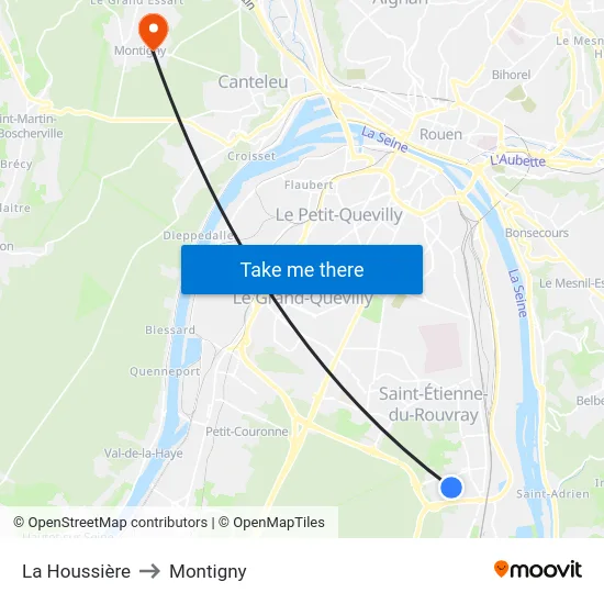 La Houssière to Montigny map