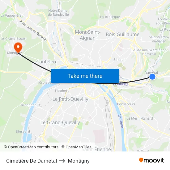 Cimetière De Darnétal to Montigny map