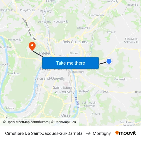 Cimetière De Saint-Jacques-Sur-Darnétal to Montigny map