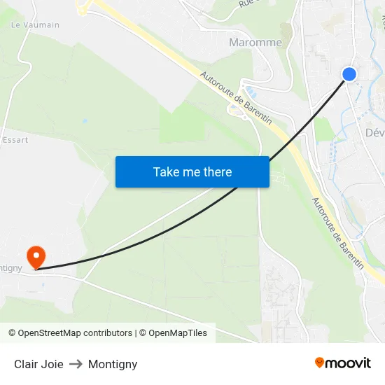Clair Joie to Montigny map