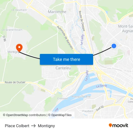 Place Colbert to Montigny map