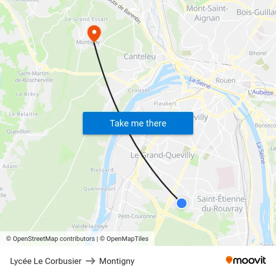 Lycée Le Corbusier to Montigny map
