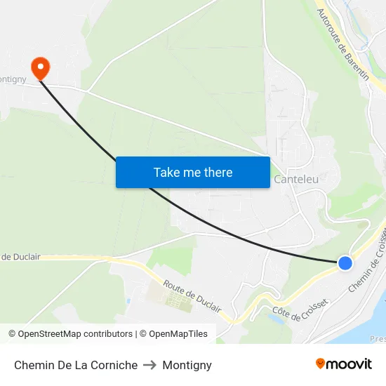 Chemin De La Corniche to Montigny map