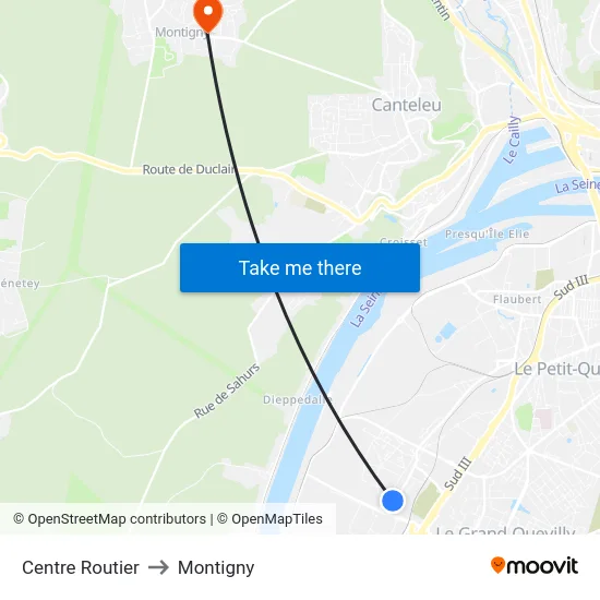 Centre Routier to Montigny map