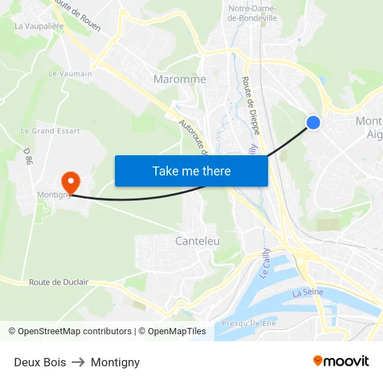 Deux Bois to Montigny map