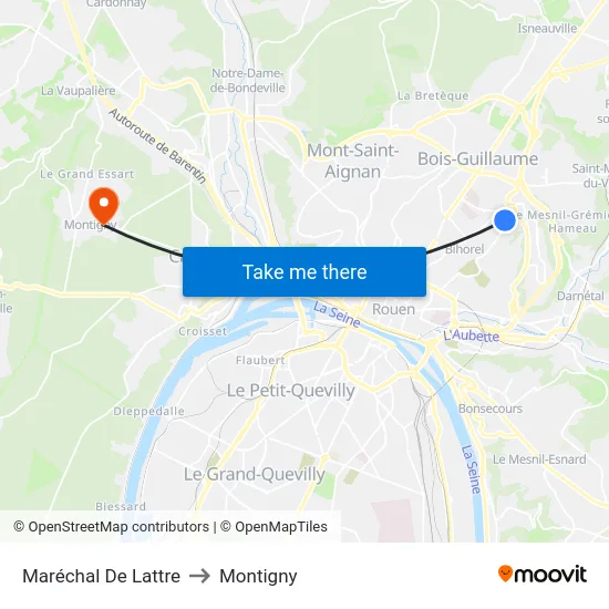 Maréchal De Lattre to Montigny map