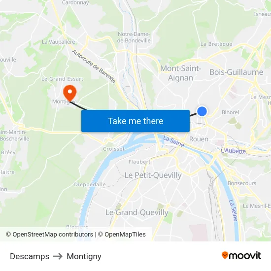 Descamps to Montigny map
