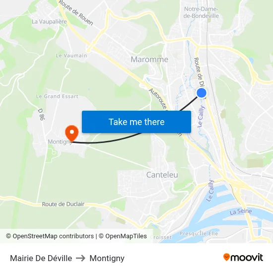 Mairie De Déville to Montigny map