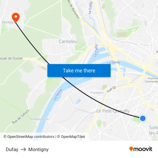 Dufay to Montigny map