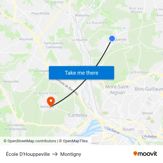 École D'Houppeville to Montigny map