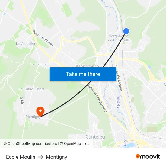 École Moulin to Montigny map