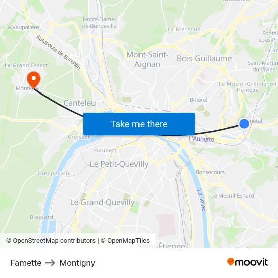 Famette to Montigny map