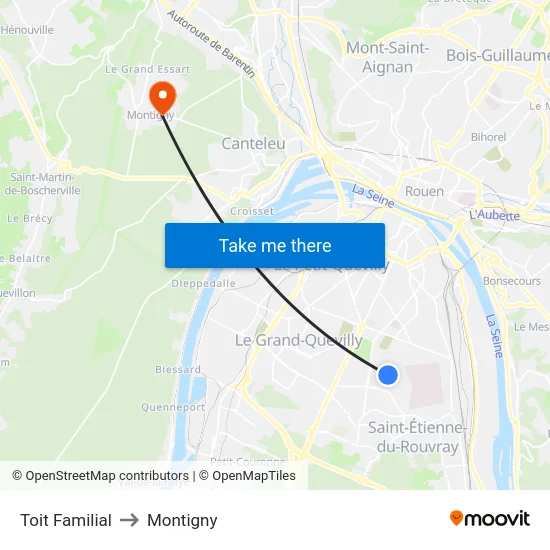 Toit Familial to Montigny map