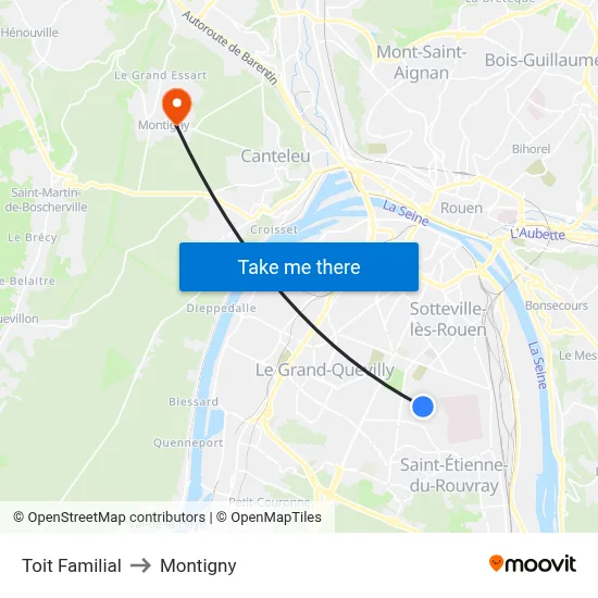 Toit Familial to Montigny map