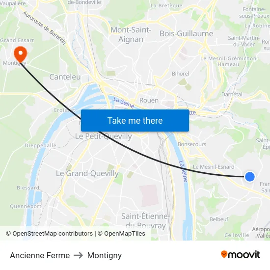 Ancienne Ferme to Montigny map