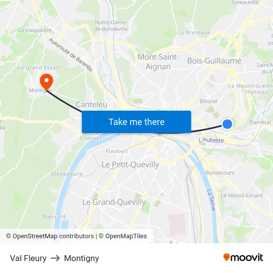Val Fleury to Montigny map