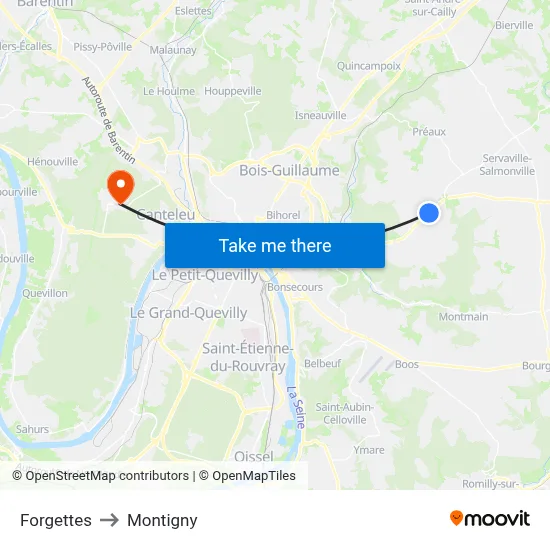 Forgettes to Montigny map