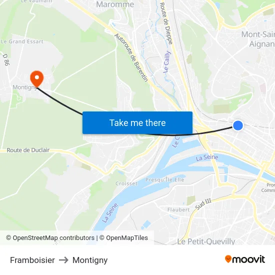 Framboisier to Montigny map