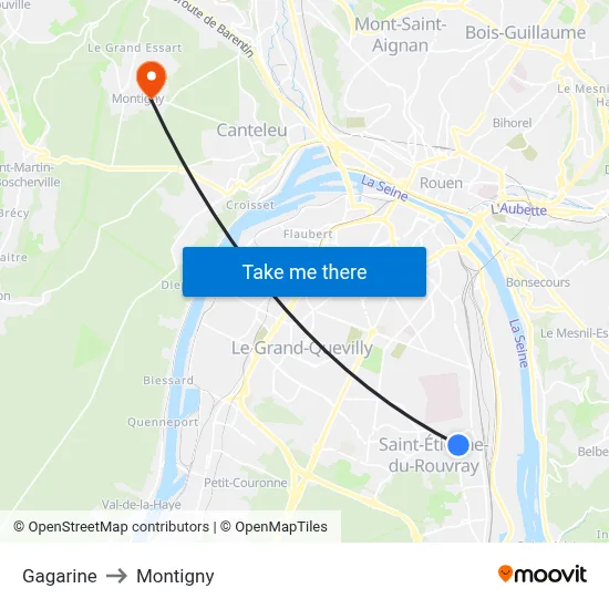 Gagarine to Montigny map