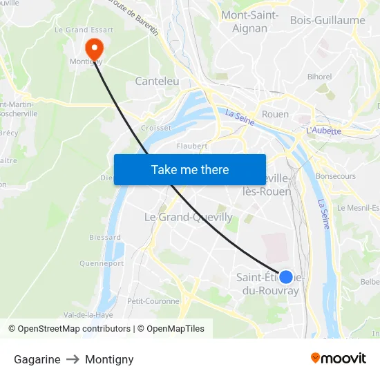 Gagarine to Montigny map