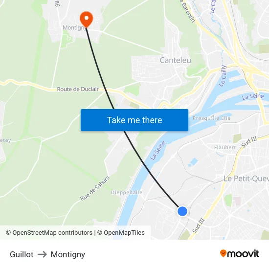 Guillot to Montigny map
