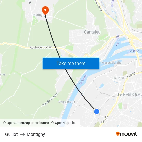 Guillot to Montigny map