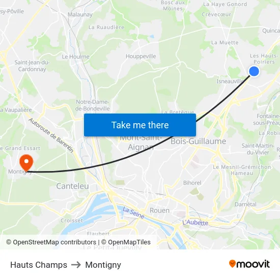 Hauts Champs to Montigny map