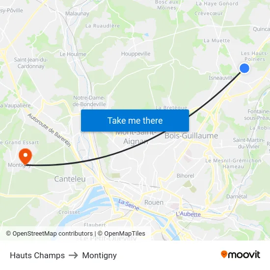 Hauts Champs to Montigny map