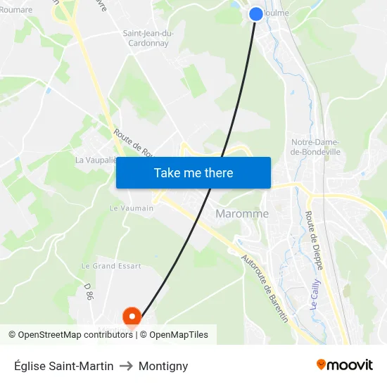 Église Saint-Martin to Montigny map