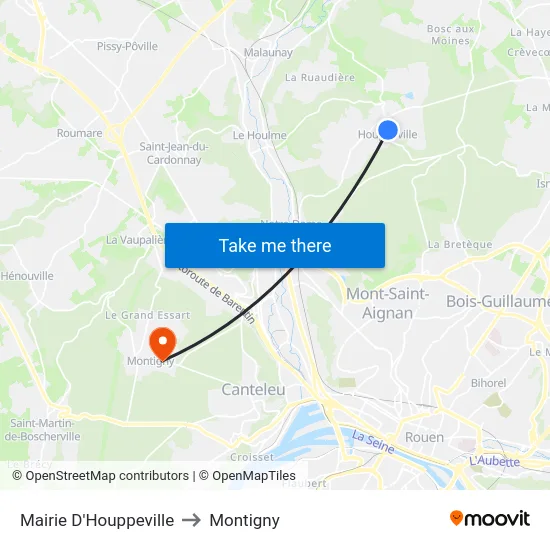 Mairie D'Houppeville to Montigny map