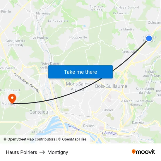 Hauts Poiriers to Montigny map