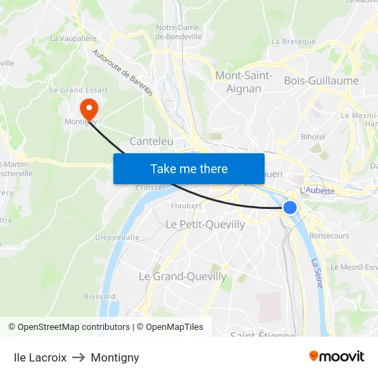 Ile Lacroix to Montigny map