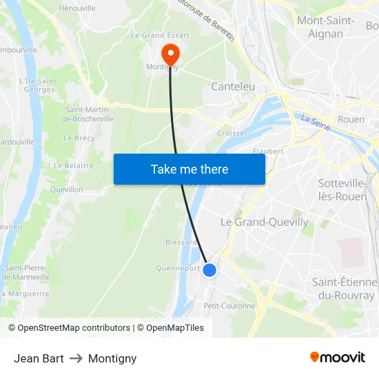 Jean Bart to Montigny map