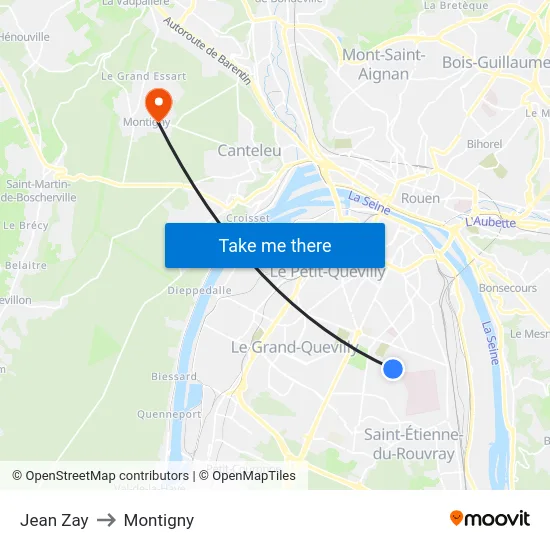Jean Zay to Montigny map