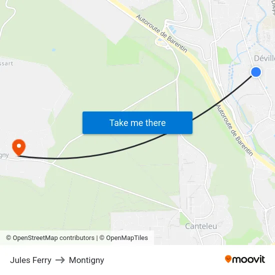 Jules Ferry to Montigny map