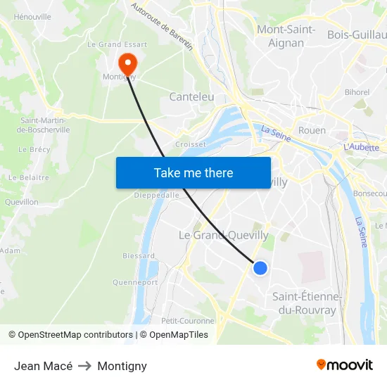 Jean Macé to Montigny map