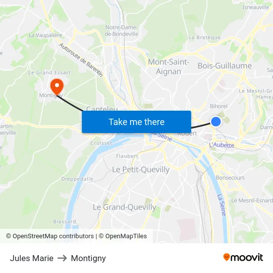 Jules Marie to Montigny map