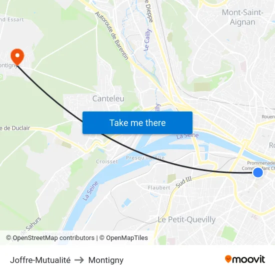 Joffre-Mutualité to Montigny map