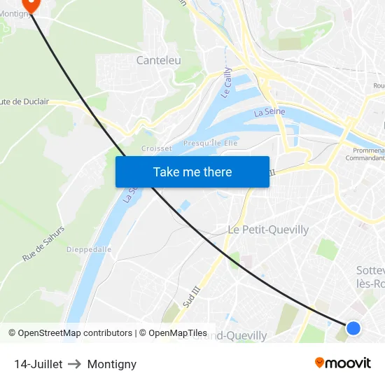 14-Juillet to Montigny map
