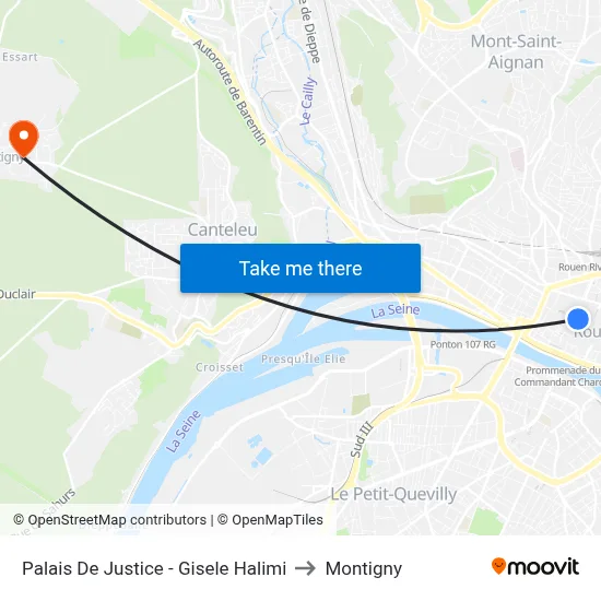 Palais De Justice - Gisele Halimi to Montigny map